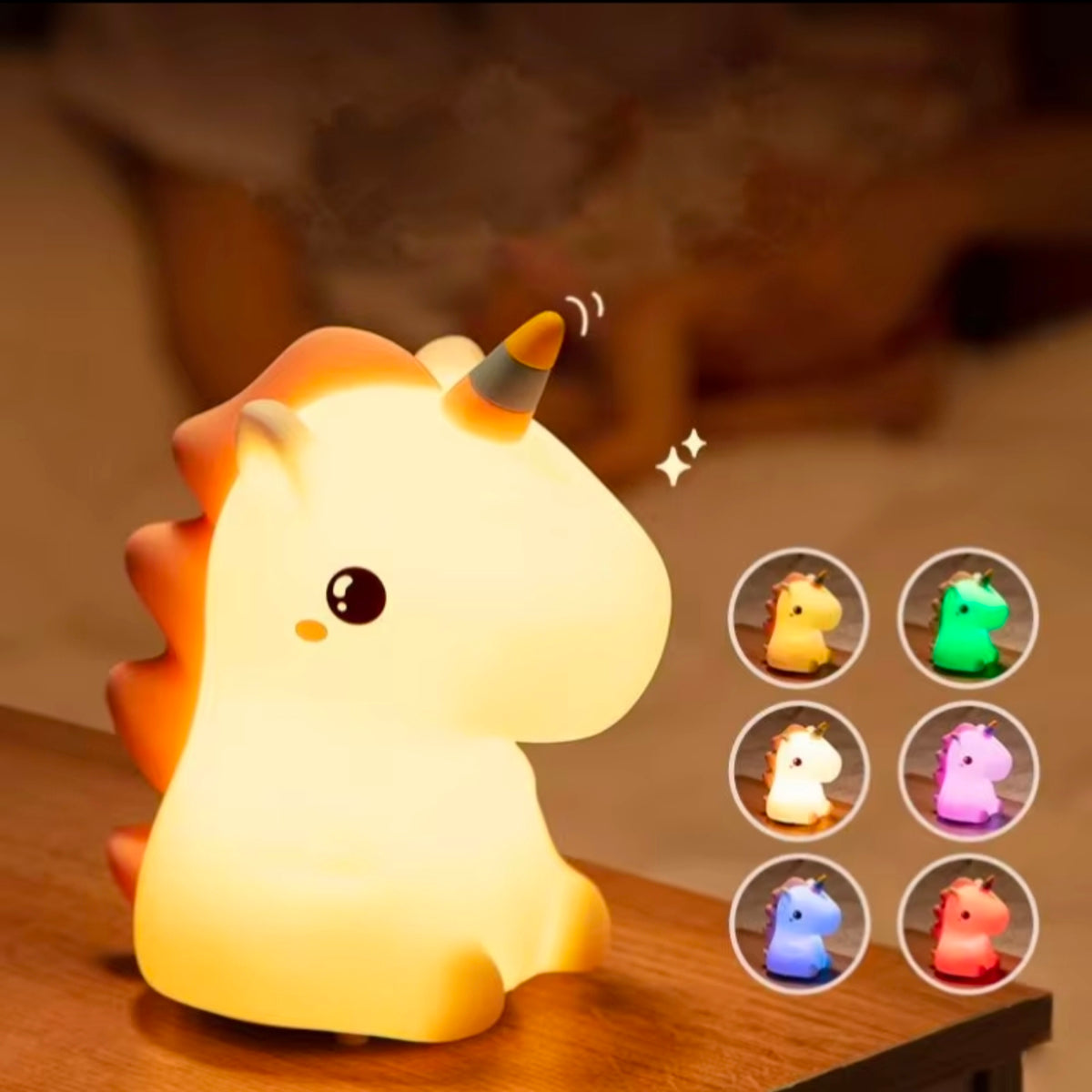 Soft Glow Cute Bunny Silicone  7 Color Horse Night Light with Touch Control  LED Plug-in-USB Rechargeable  For babies And Kids