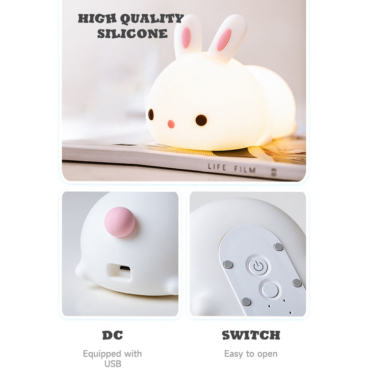 Soft Glow Cute Bunny Silicone  7 Color Rabbit Night Light with Touch Control  LED Plug-in-USB Rechargeable  For babies And Kids