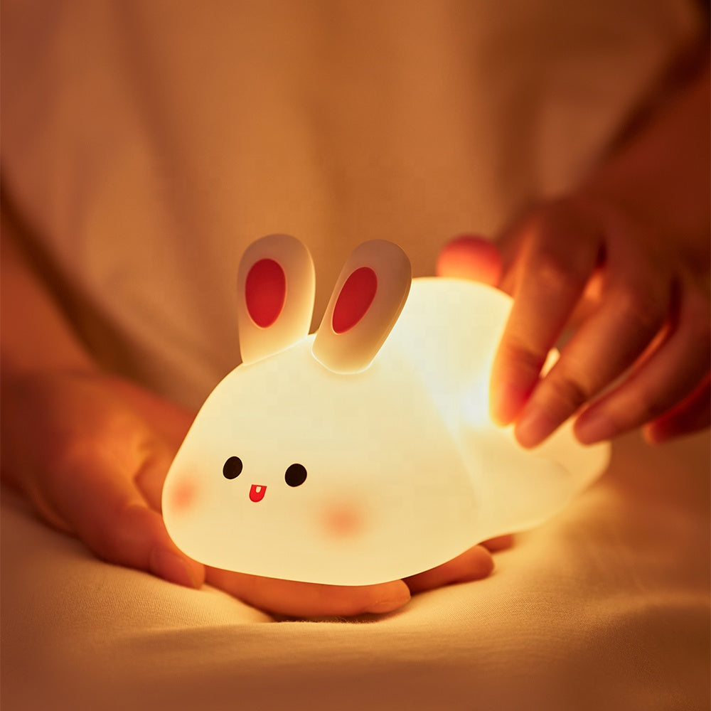 Soft Glow Cute Bunny Silicone  7 Color Rabbit Night Light with Touch Control  LED Plug-in-USB Rechargeable  For babies And Kids