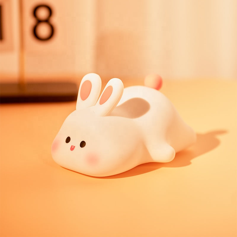 Soft Glow Cute Bunny Silicone  7 Color Rabbit Night Light with Touch Control  LED Plug-in-USB Rechargeable  For babies And Kids