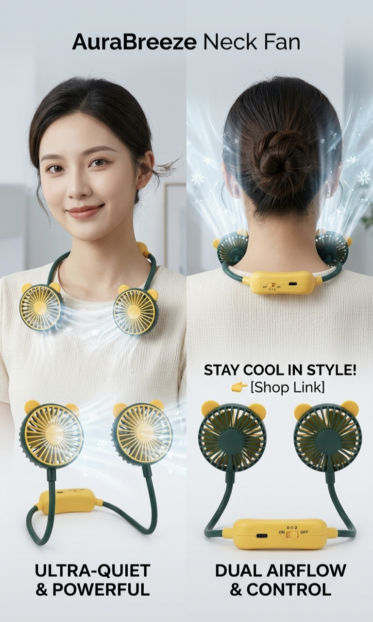 women portable folding neck fan USB charging electric battery power rechargeable