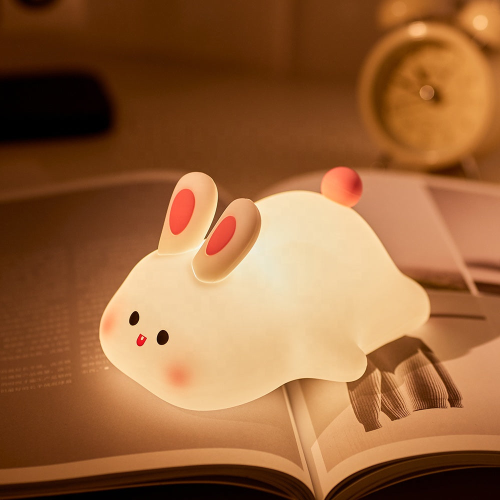 Soft Glow Cute Bunny Silicone  7 Color Rabbit Night Light with Touch Control  LED Plug-in-USB Rechargeable  For babies And Kids