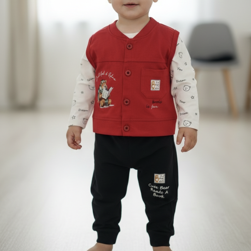 kid summer 3 piece cute bear suit-77