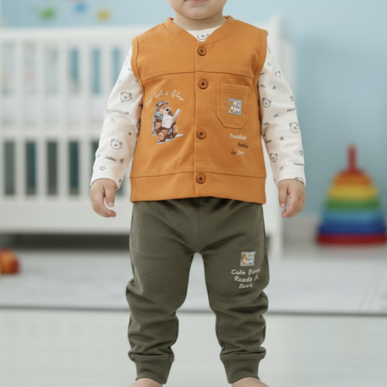 kid summer 3 piece cute bear suit-77