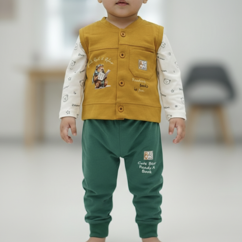 kid summer 3 piece cute bear suit-77