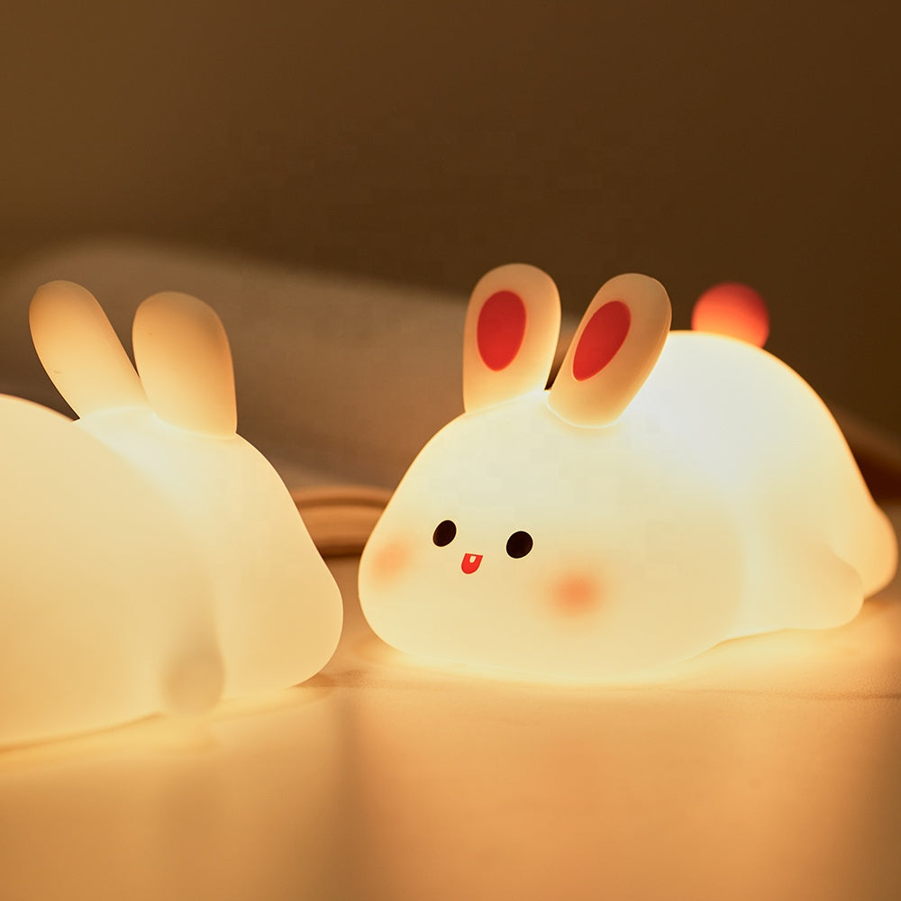 Soft Glow Cute Bunny Silicone  7 Color Rabbit Night Light with Touch Control  LED Plug-in-USB Rechargeable  For babies And Kids