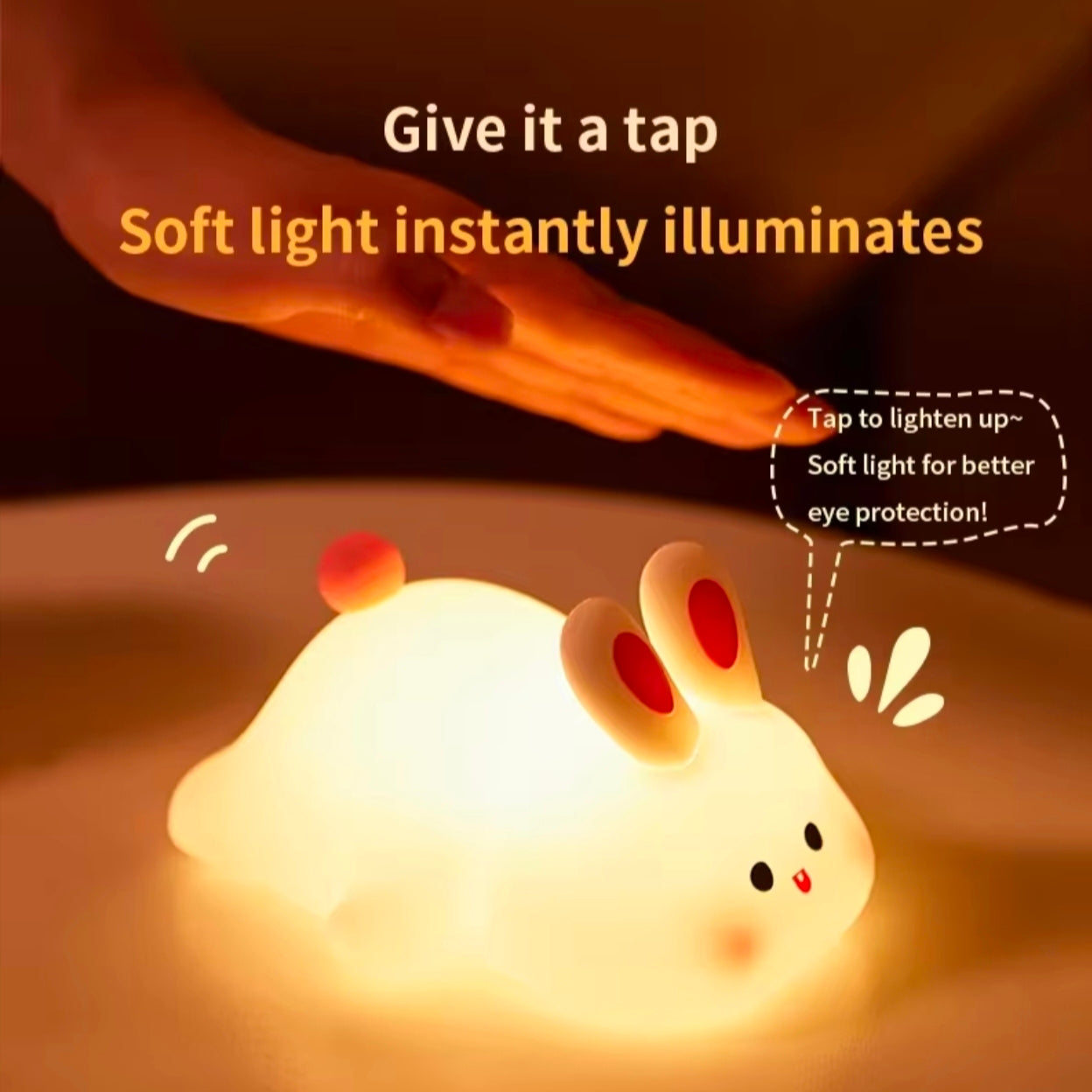 Soft Glow Cute Bunny Silicone  7 Color Rabbit Night Light with Touch Control  LED Plug-in-USB Rechargeable  For babies And Kids