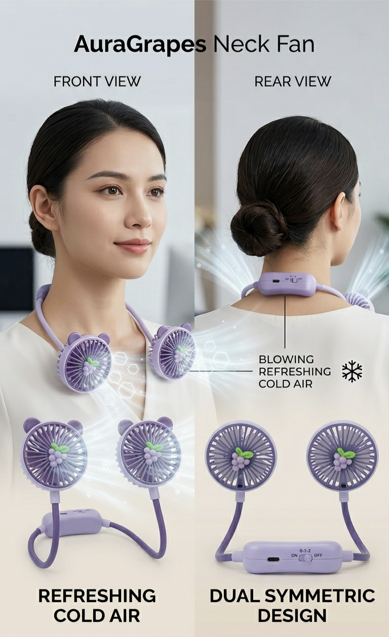 women portable folding neck fan USB charging electric battery power rechargeable