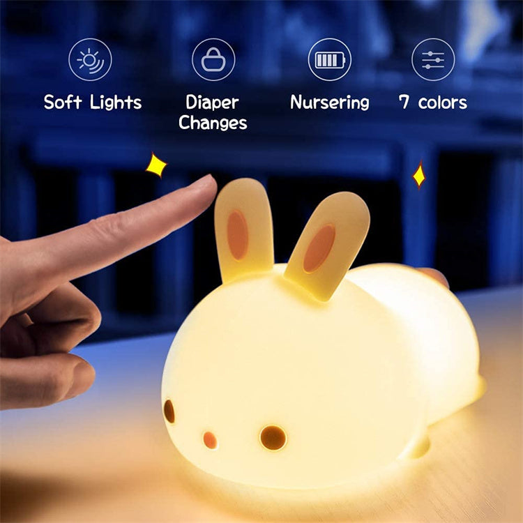 Soft Glow Cute Bunny Silicone  7 Color Rabbit Night Light with Touch Control  LED Plug-in-USB Rechargeable  For babies And Kids