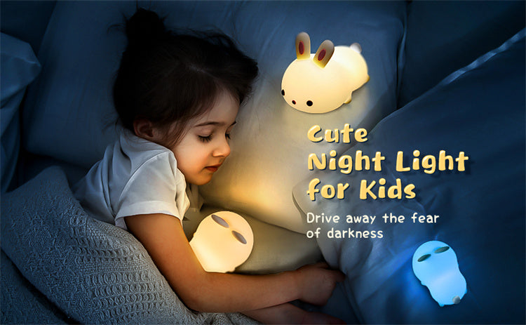 Soft Glow Cute Bunny Silicone  7 Color Rabbit Night Light with Touch Control  LED Plug-in-USB Rechargeable  For babies And Kids