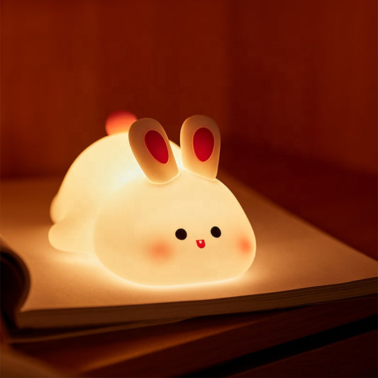 Soft Glow Cute Bunny Silicone  7 Color Rabbit Night Light with Touch Control  LED Plug-in-USB Rechargeable  For babies And Kids
