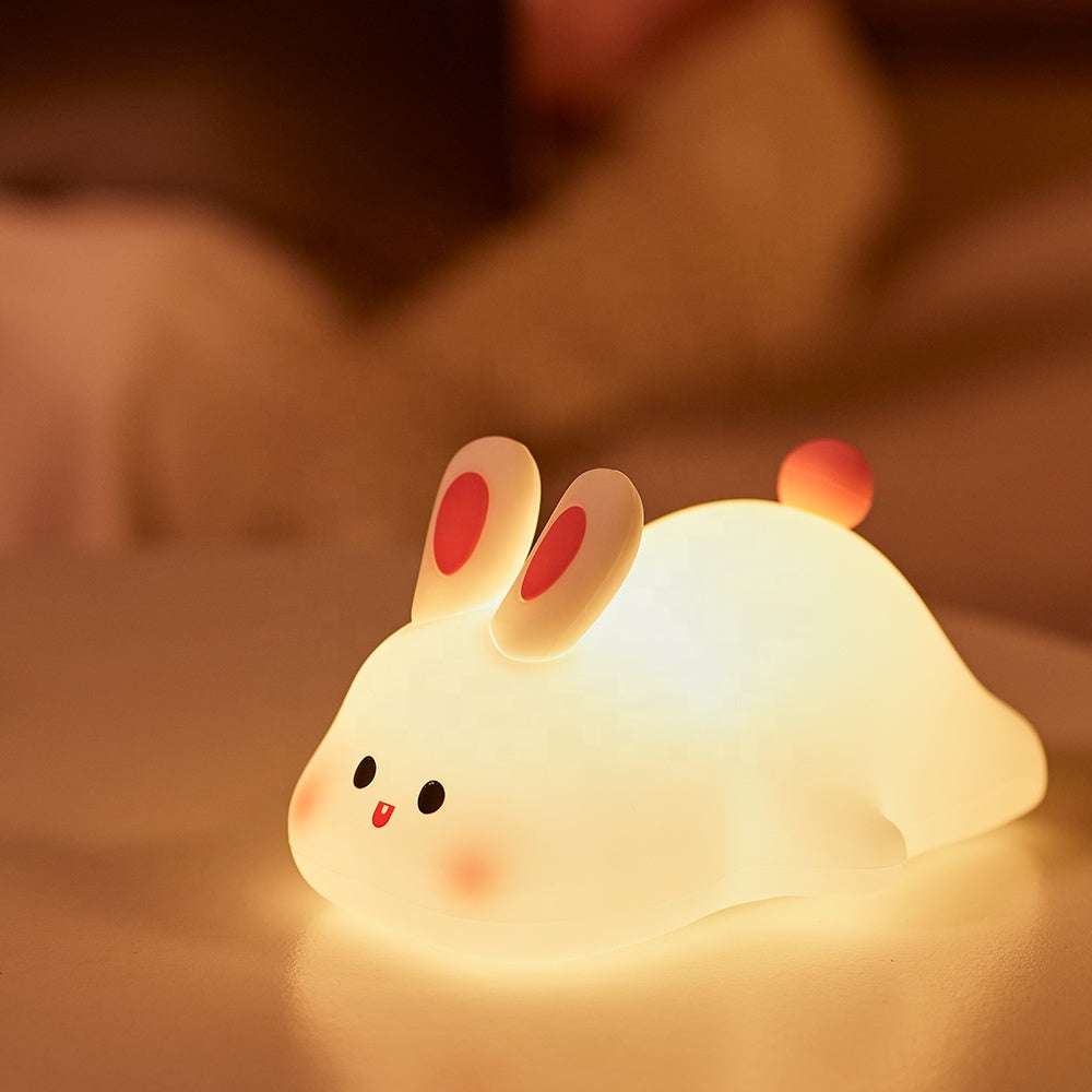 Soft Glow Cute Bunny Silicone  7 Color Rabbit Night Light with Touch Control  LED Plug-in-USB Rechargeable  For babies And Kids