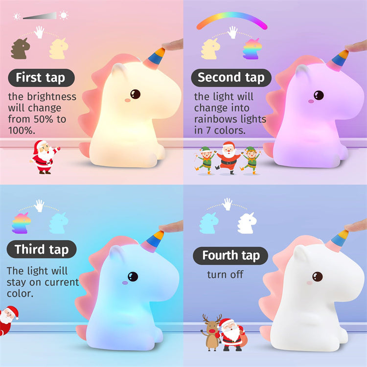 Soft Glow Cute Bunny Silicone  7 Color Horse Night Light with Touch Control  LED Plug-in-USB Rechargeable  For babies And Kids
